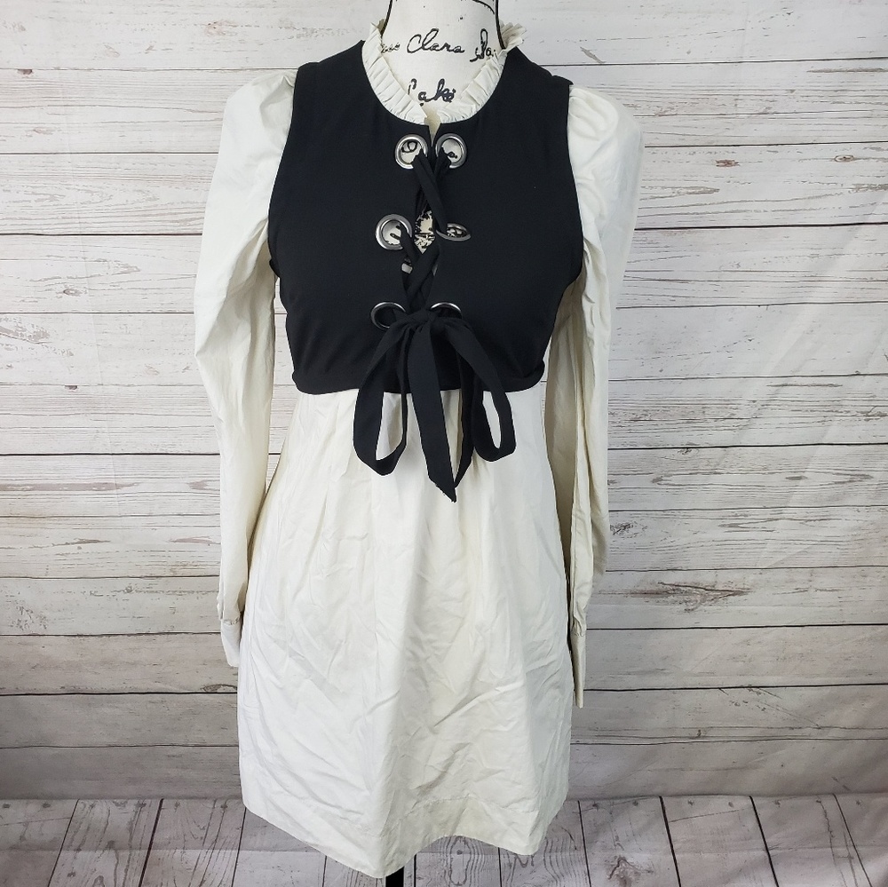 Free People Black & White Lace Up Detail Dress